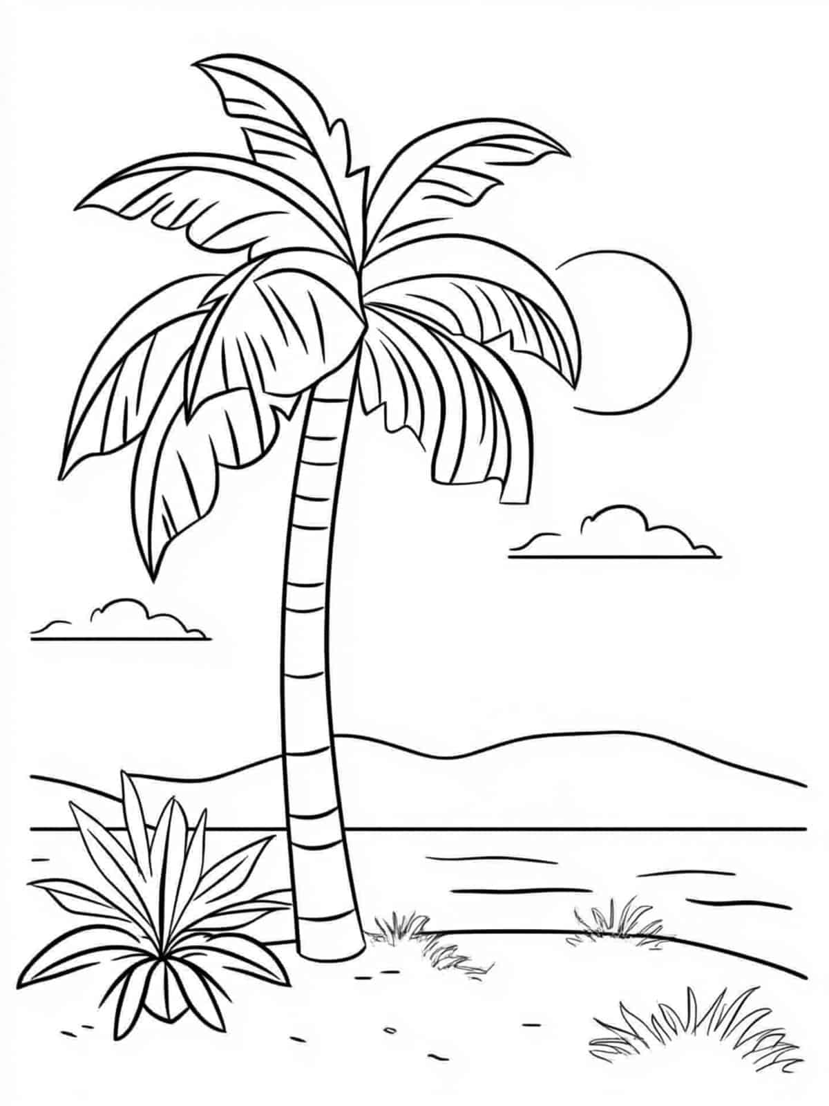 Sunset Behind A Palm Tree Coloring Pages