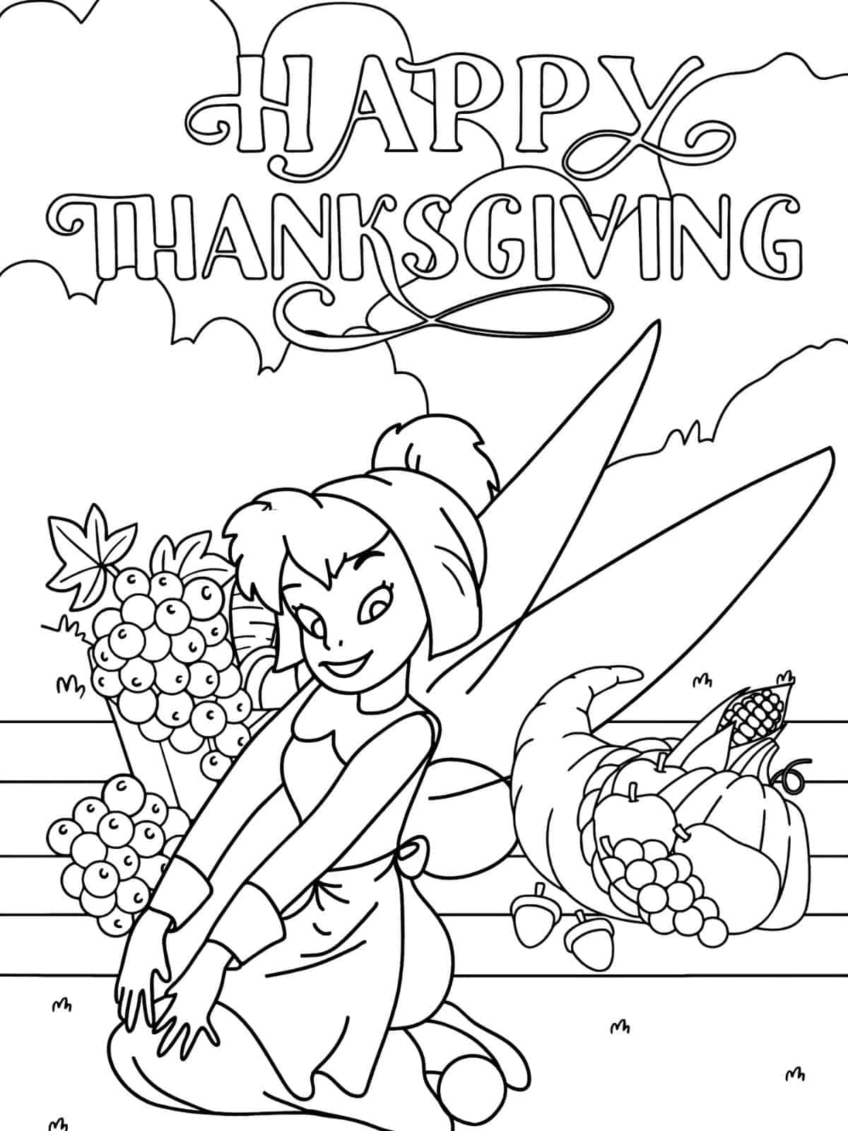 Tinkerbell Disney Thanksgiving Coloring Sheets