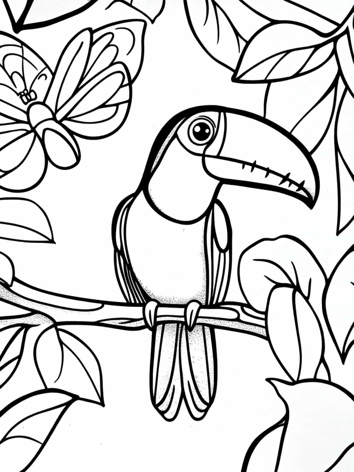 Toucan And Butterflies Coloring Pages