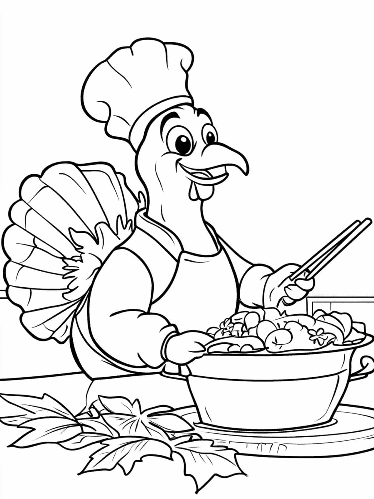 Turkey Chef Cooking Thanksgiving Dinner Coloring Pages