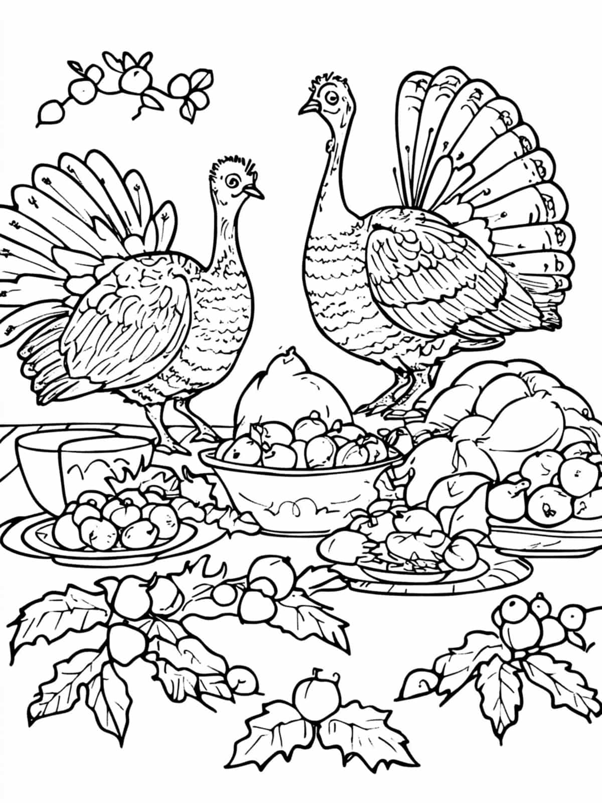 Turkey Family Gathering Coloring Pages For Kids