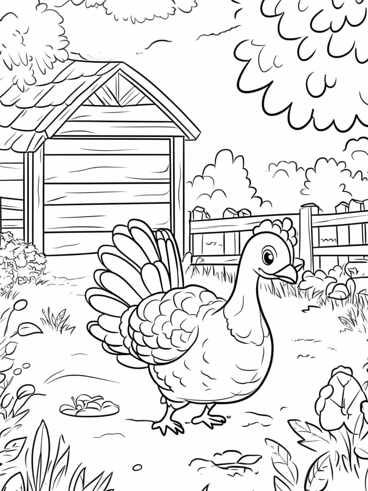 Turkey In The Barnyard Coloring Page