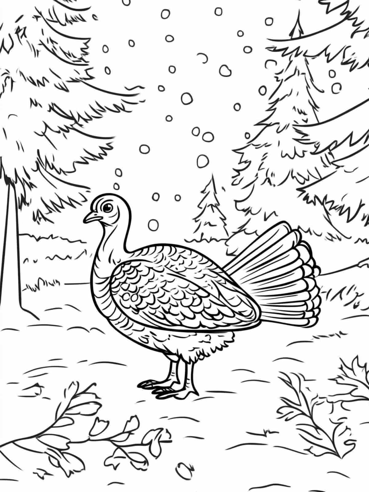 Turkey Playing In The Snow Coloring Page