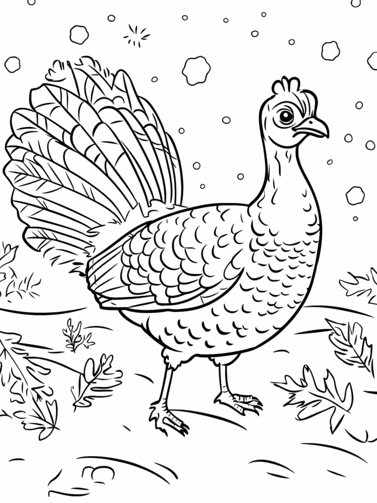 Turkey Playing In The Snow Coloring Pages