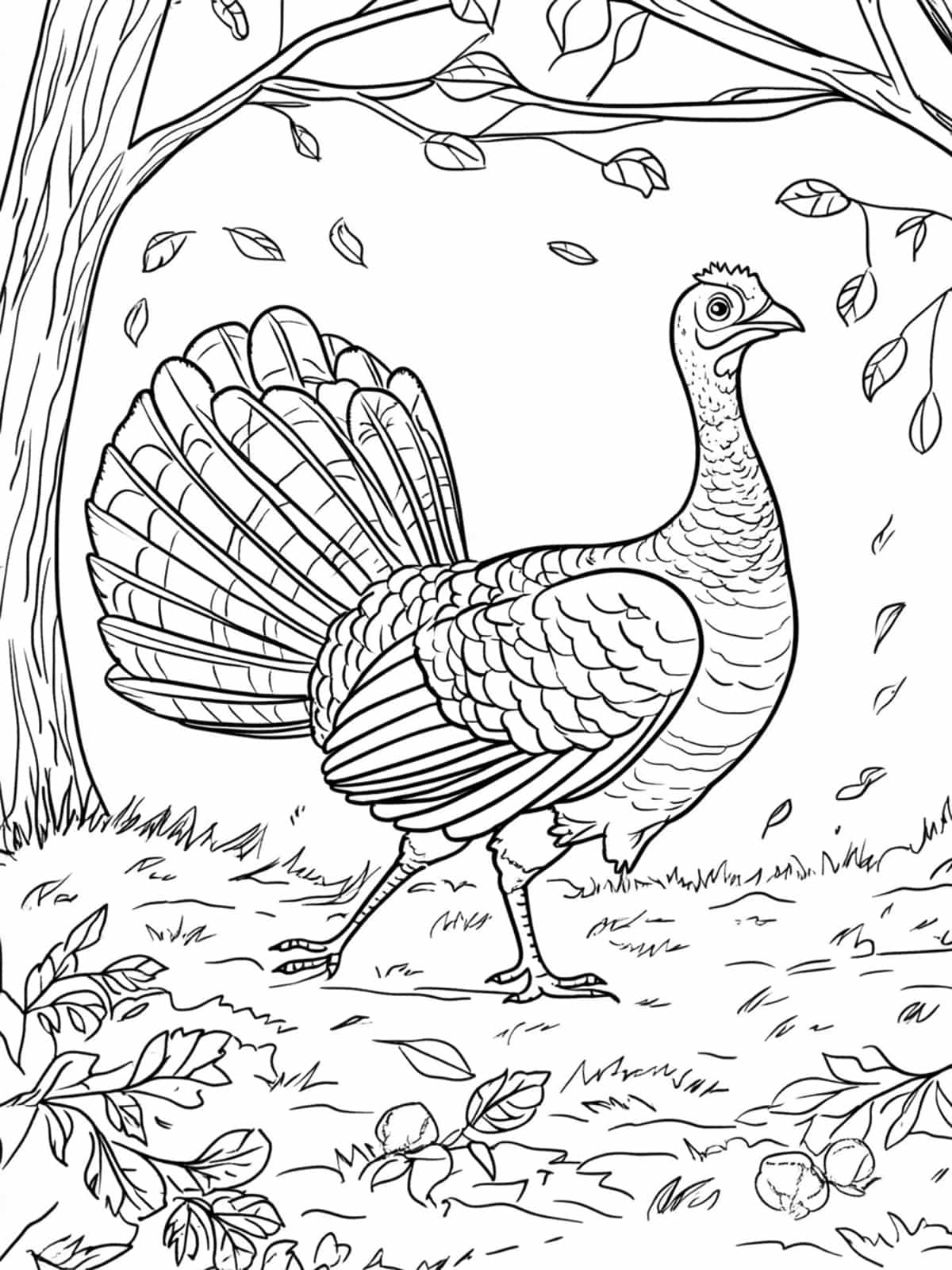 Turkey Running Through The Woods Coloring Pages