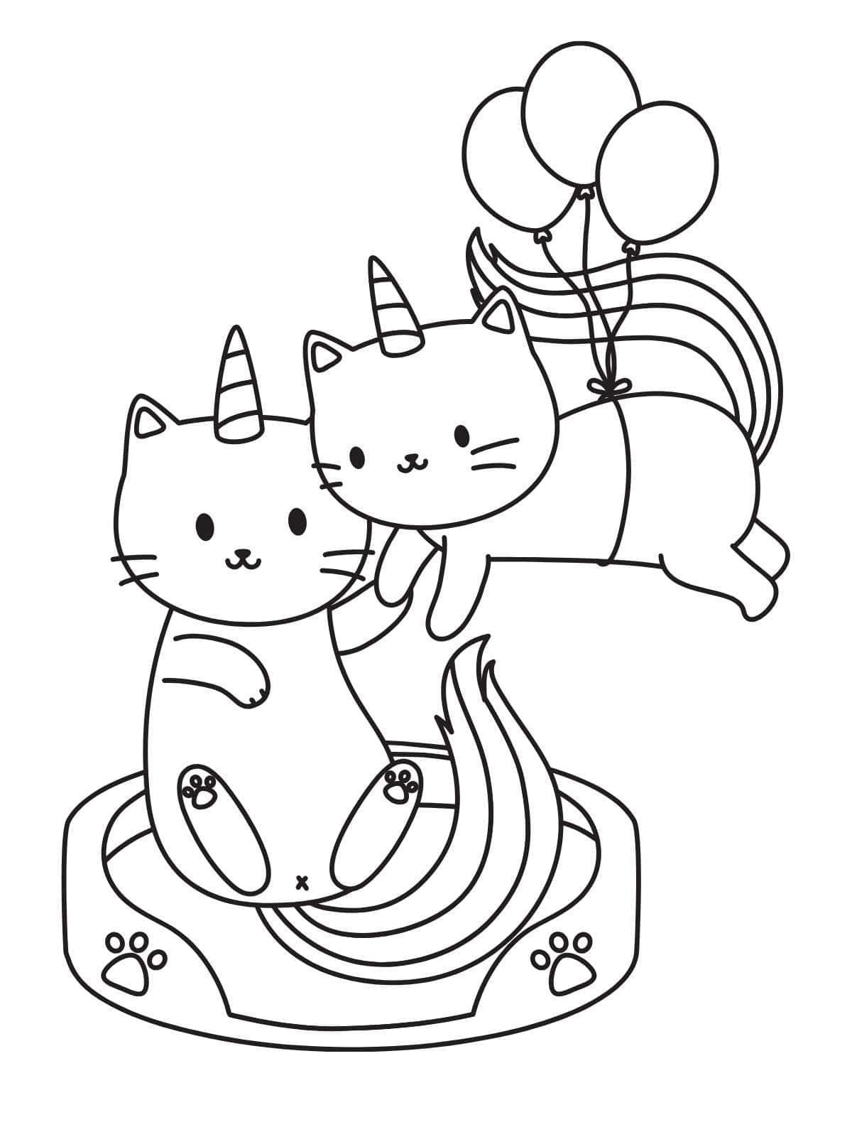 Two Cat Fairy Unicorn Coloring Page