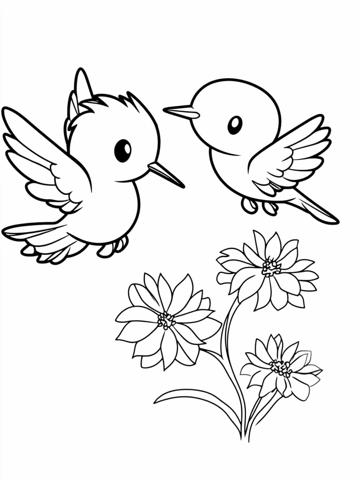 Two Hummingbird Hovering Over A Flower Coloring Pages