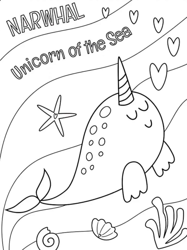 Best 30+ Cute Narwhal Coloring Pages For Kids 🐳🦄