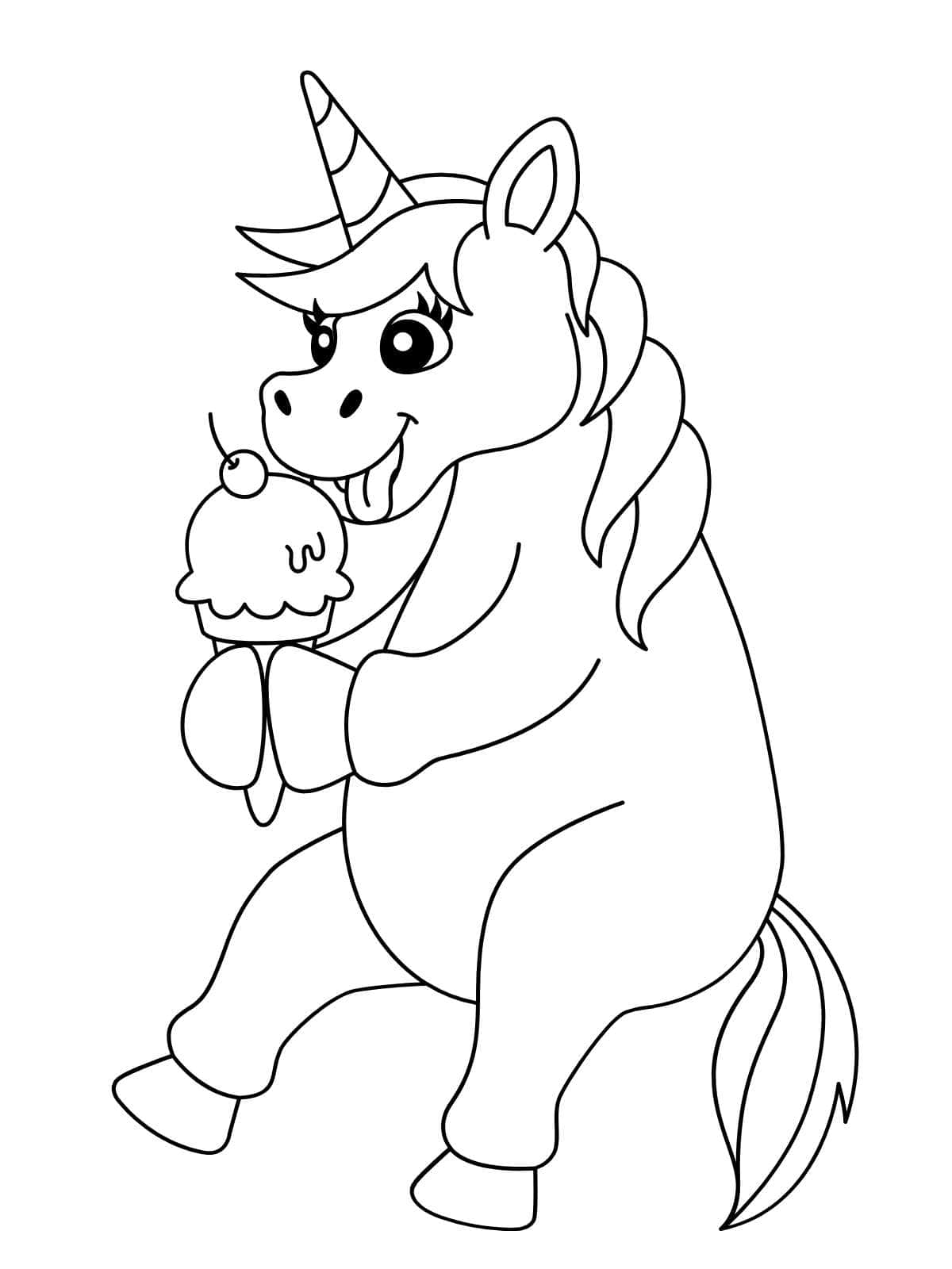 Unicorn With Ice Cream Coloring Page