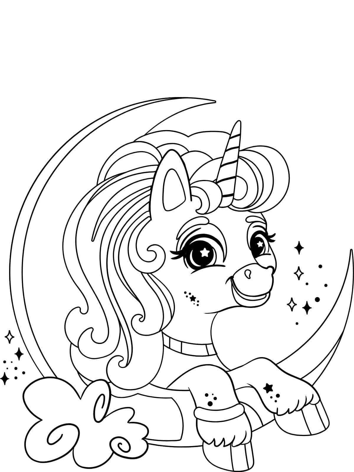 Unicorn With Moon Coloring Page