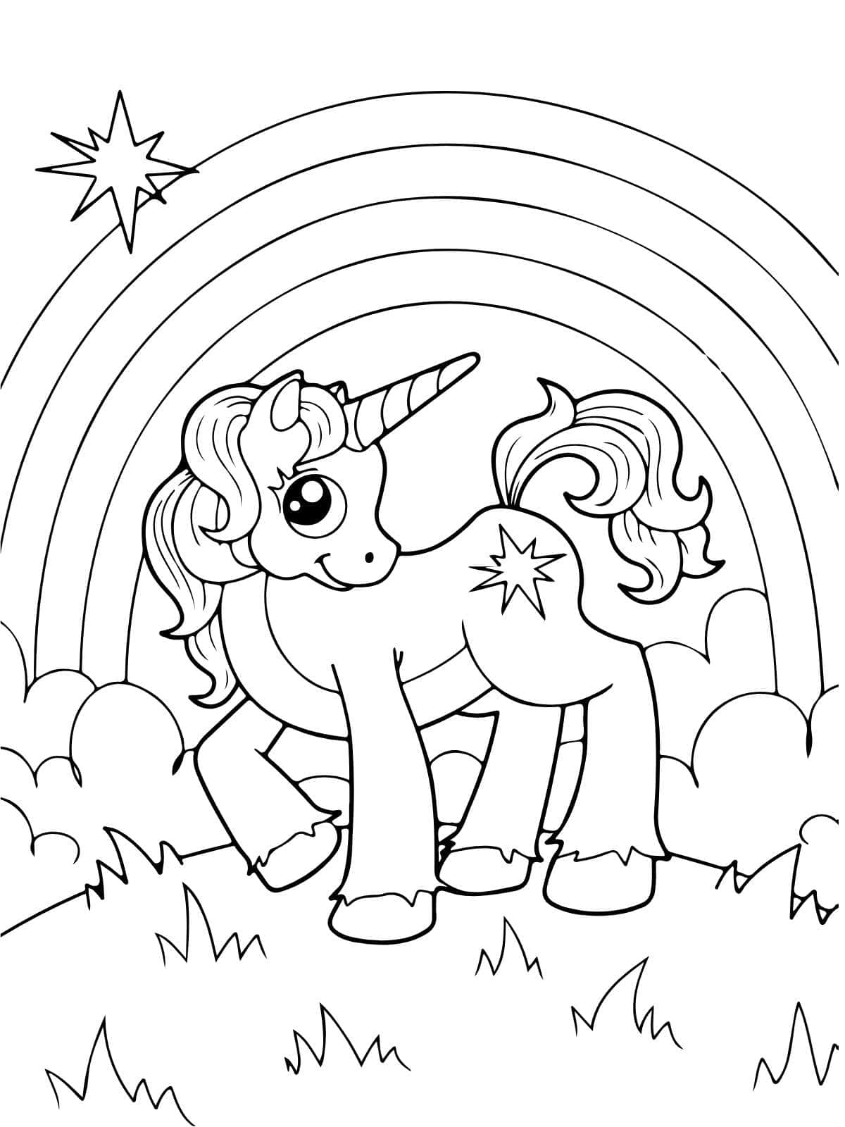 Unicorn With Rainbow Mane Coloring Page