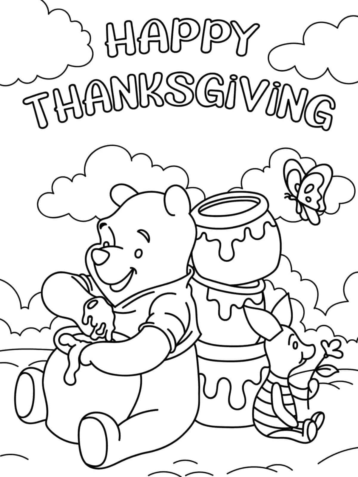 Winnie Pooh Disney Thanksgiving Coloring Pages For Kids