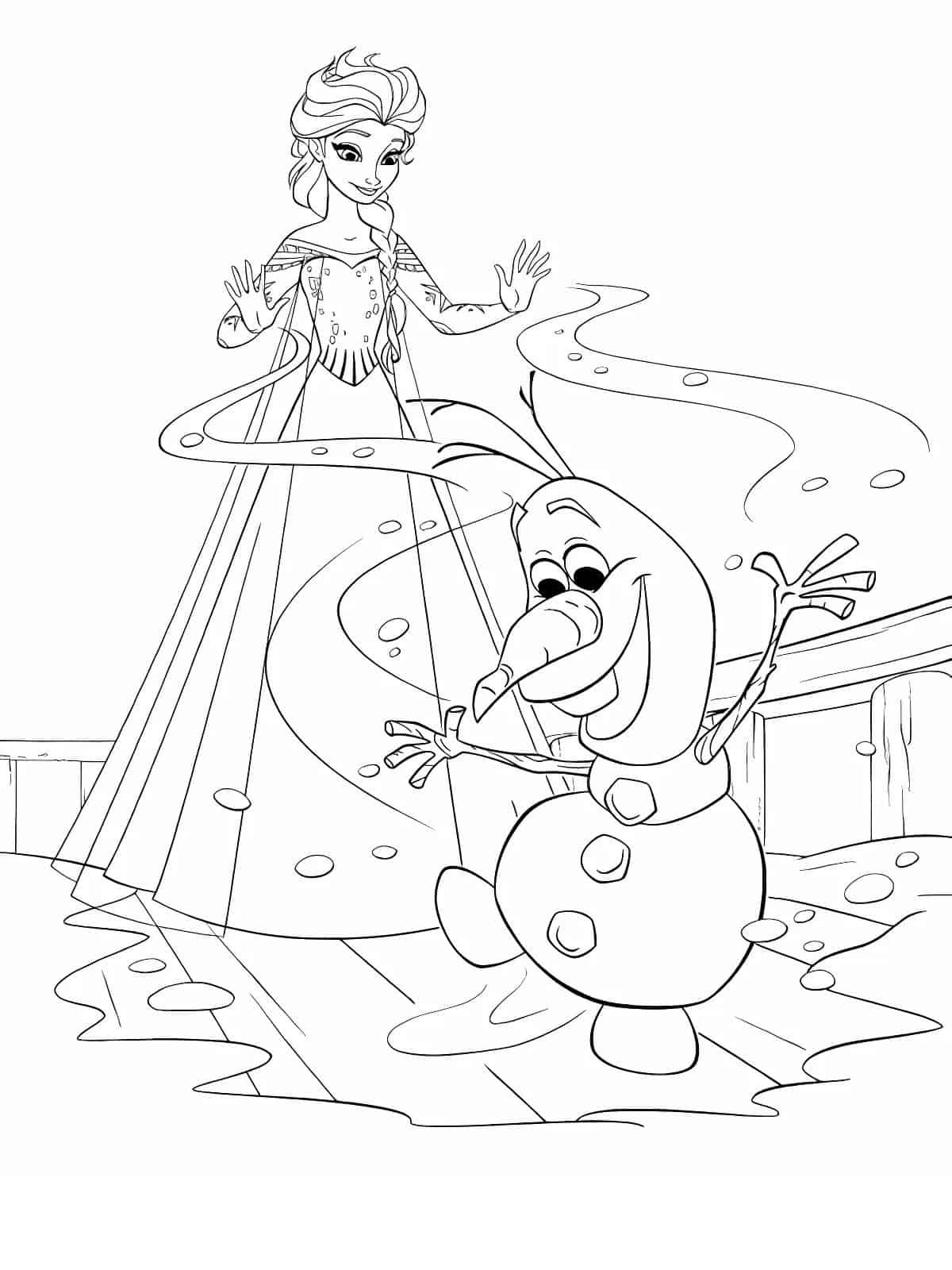 Winter Elsa Playing With Olaf Coloring Pages