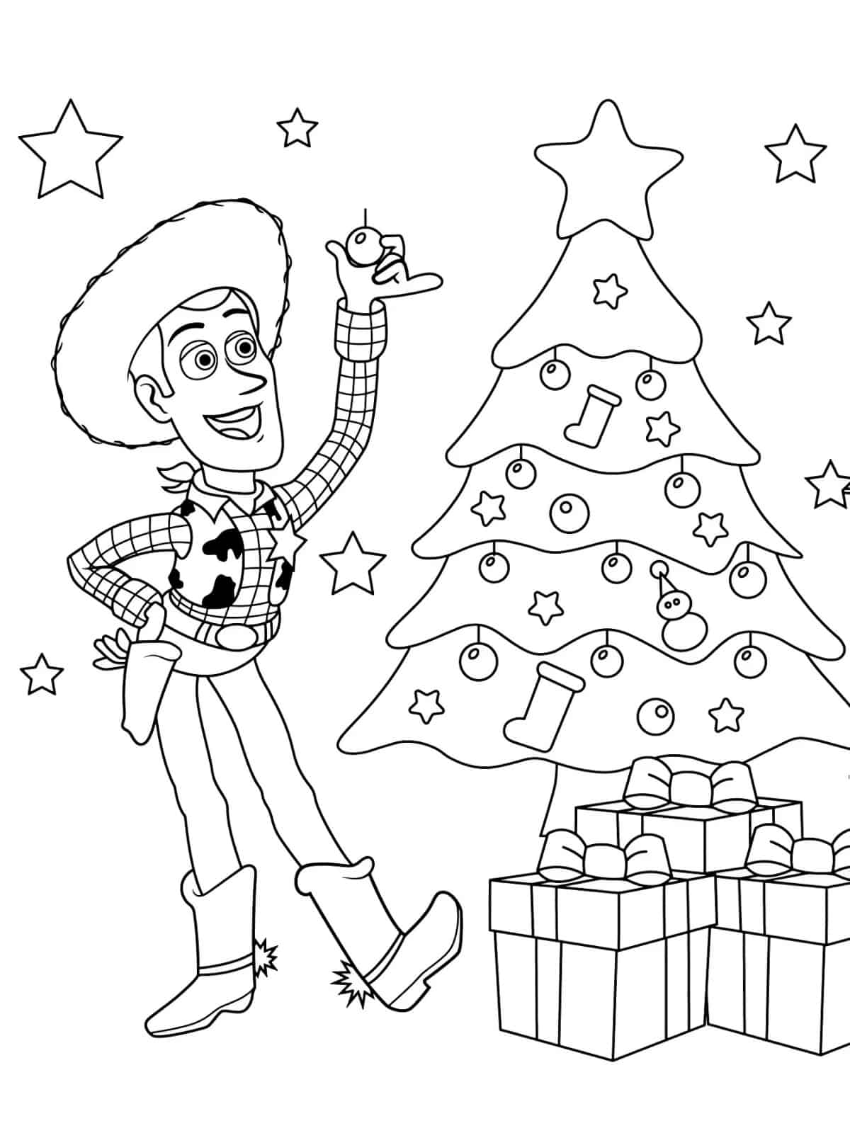 Woody Christmas Coloring Page