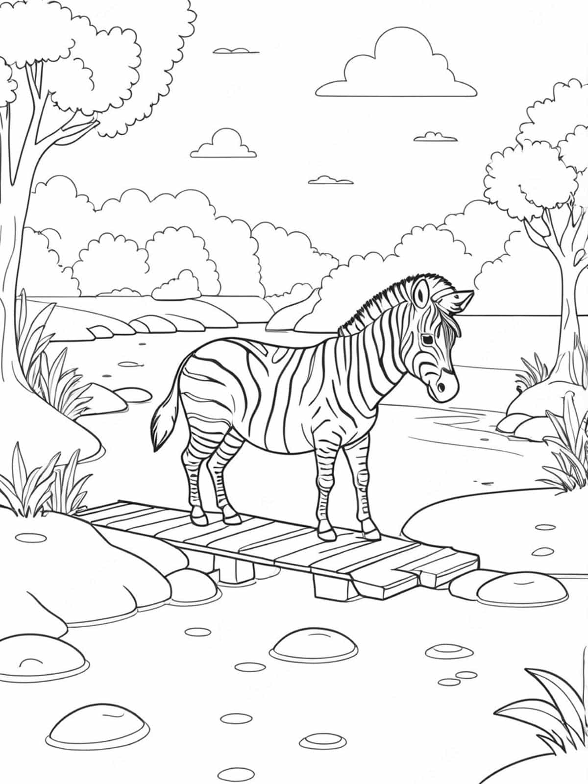 Zebra Crossing A River Coloring Pages