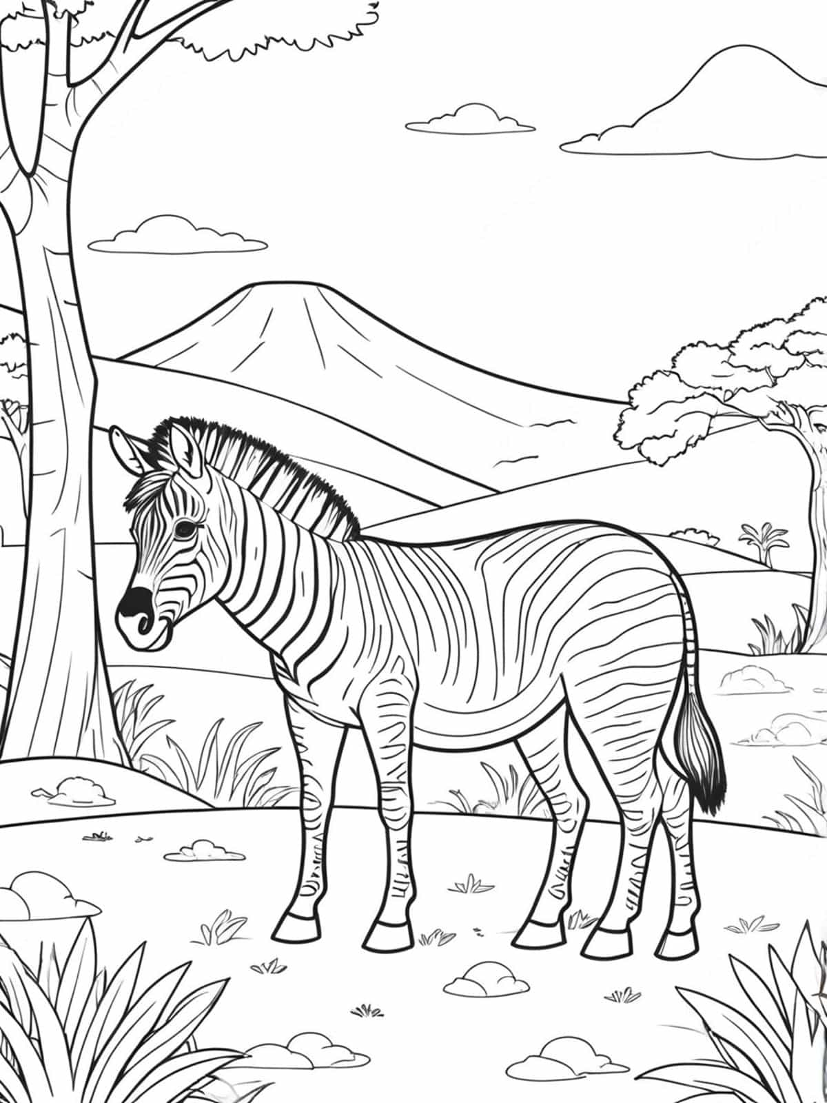 Zebra Grazing In The Savannah Coloring Pages