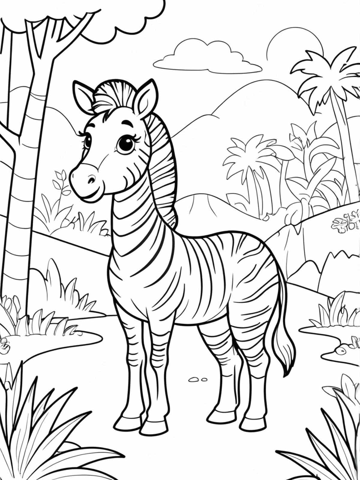 Zebra In A Zoo Habitat Coloring Pages