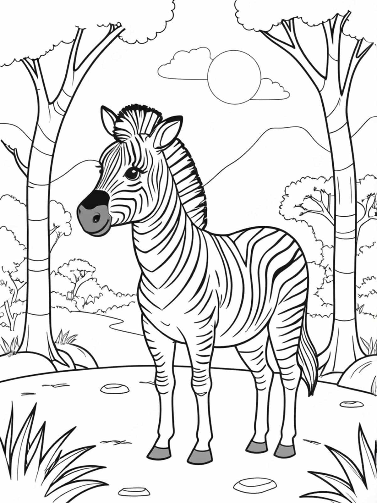 Zebra In An African Landscape With Acacia Trees Coloring Pages