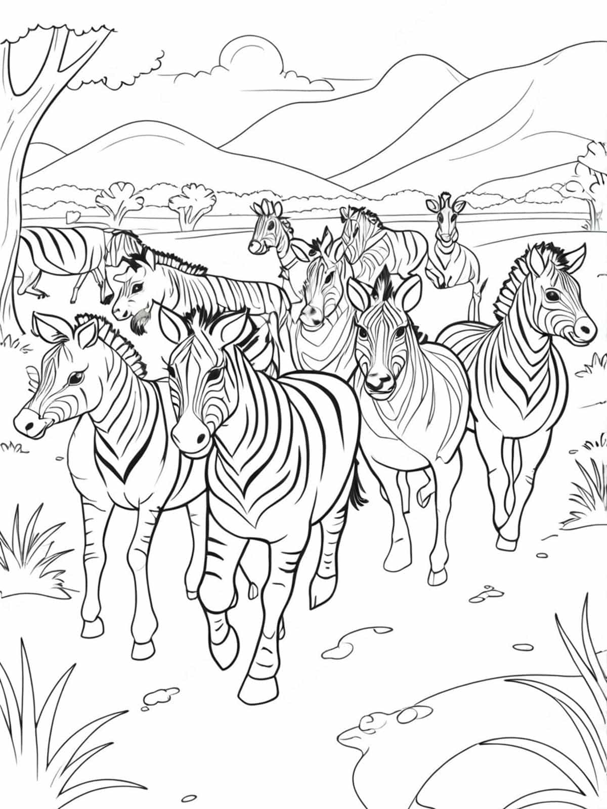 Zebra Running Alongside Wildebeests And Antelope Coloring Pages