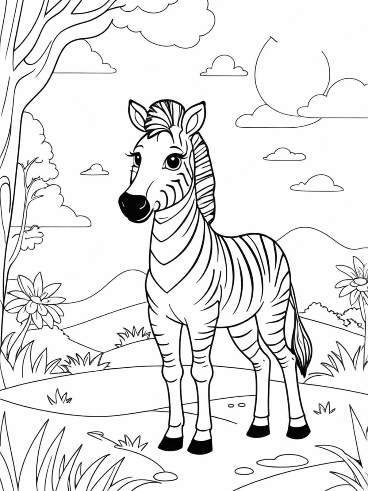 Zebra Under A Sunset Sky Coloring Pages