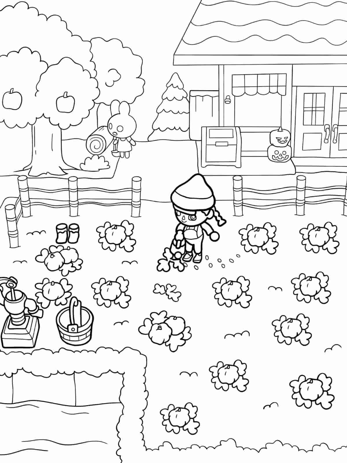 Animal Crossing In Summer Coloring Pages