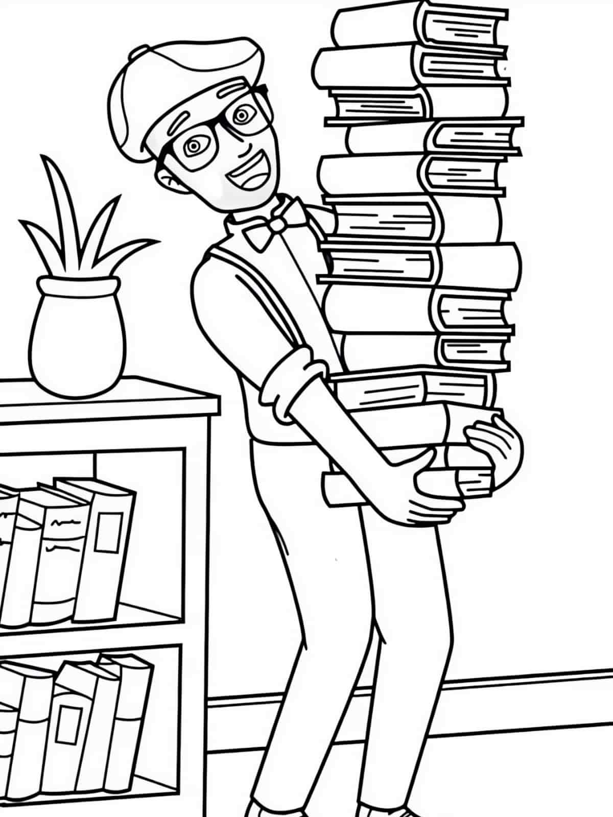 Blippi Reading Books Coloring Pages