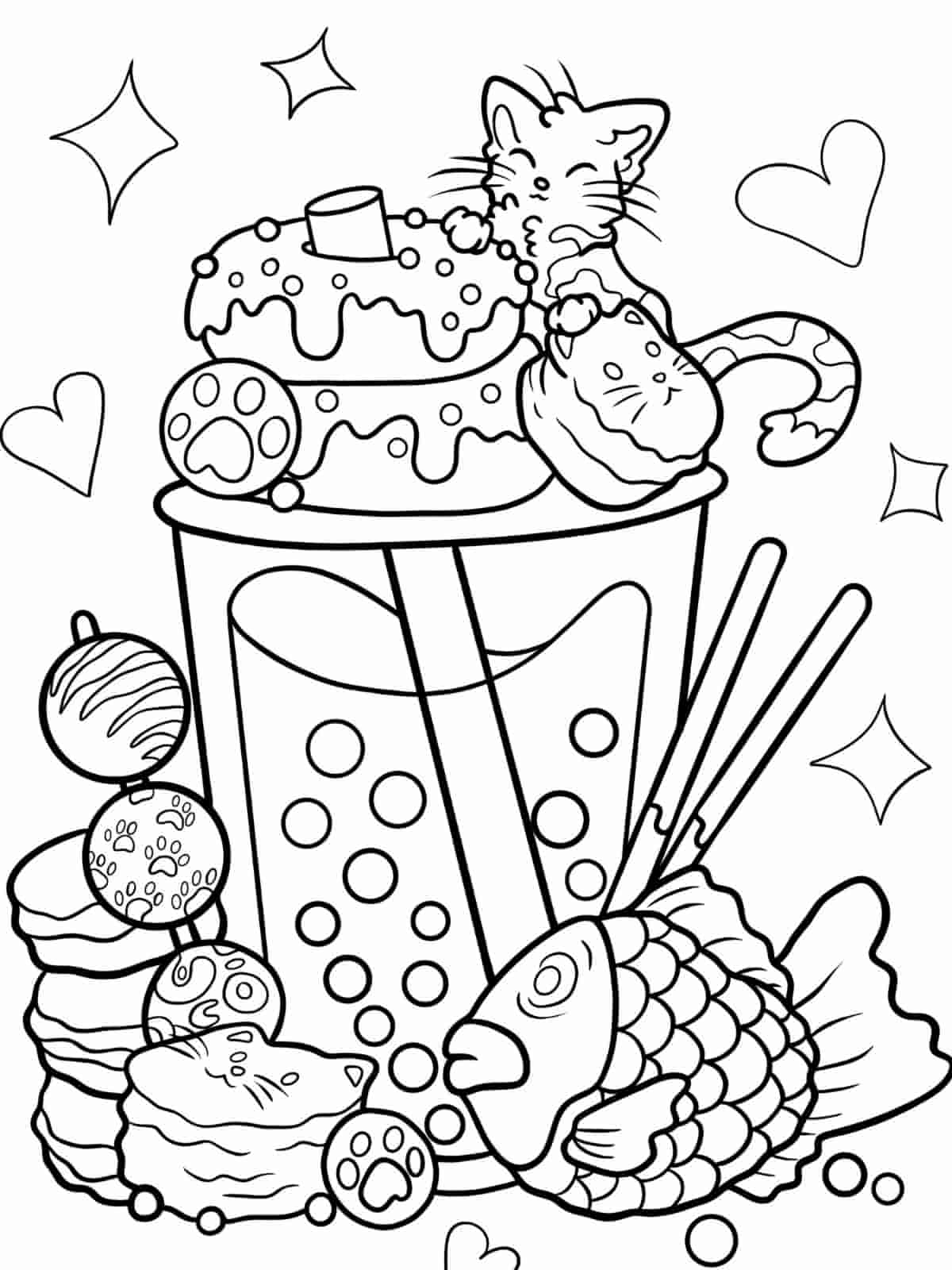 Boba Tea And Desserts Coloring Pages For Kids