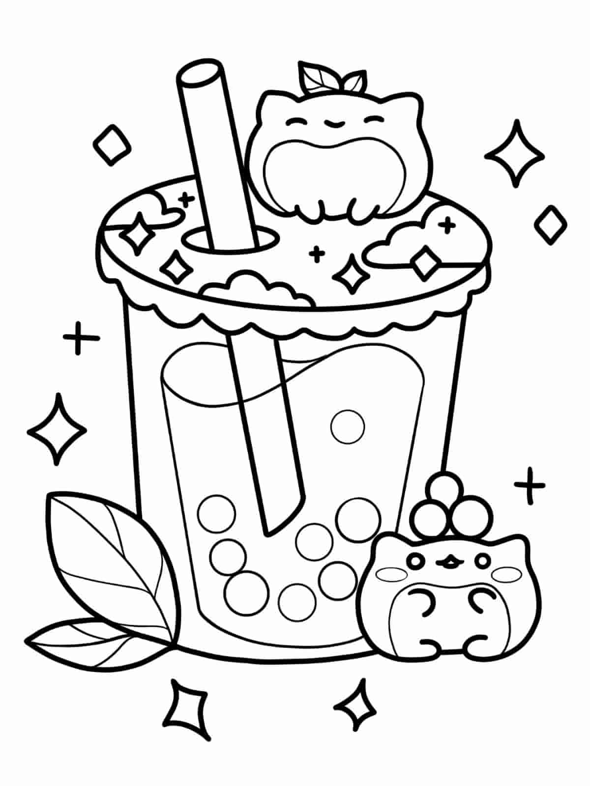 Boba Tea With Hearts Coloring Pages