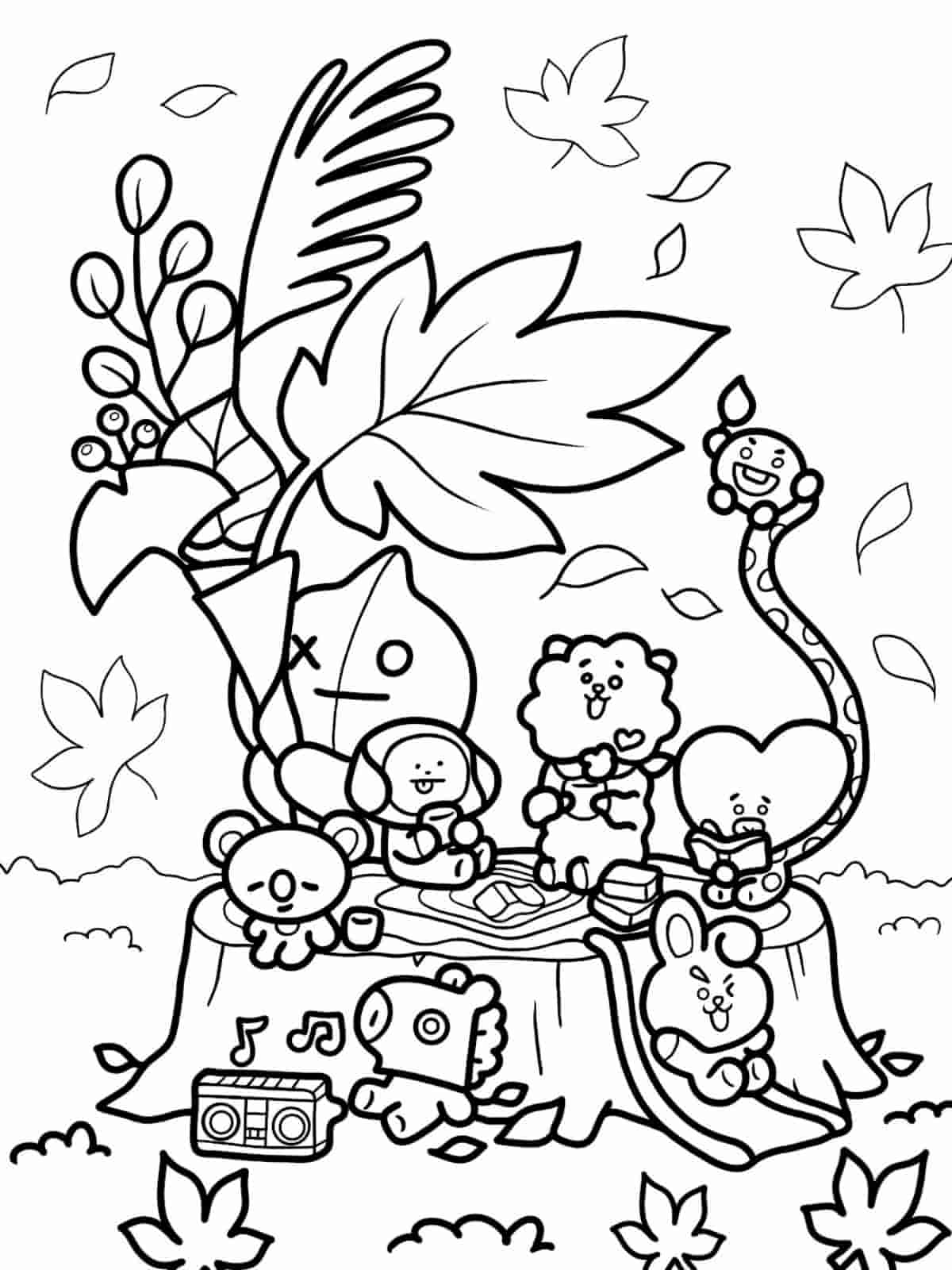 Bt21 With Hearts Coloring Pages