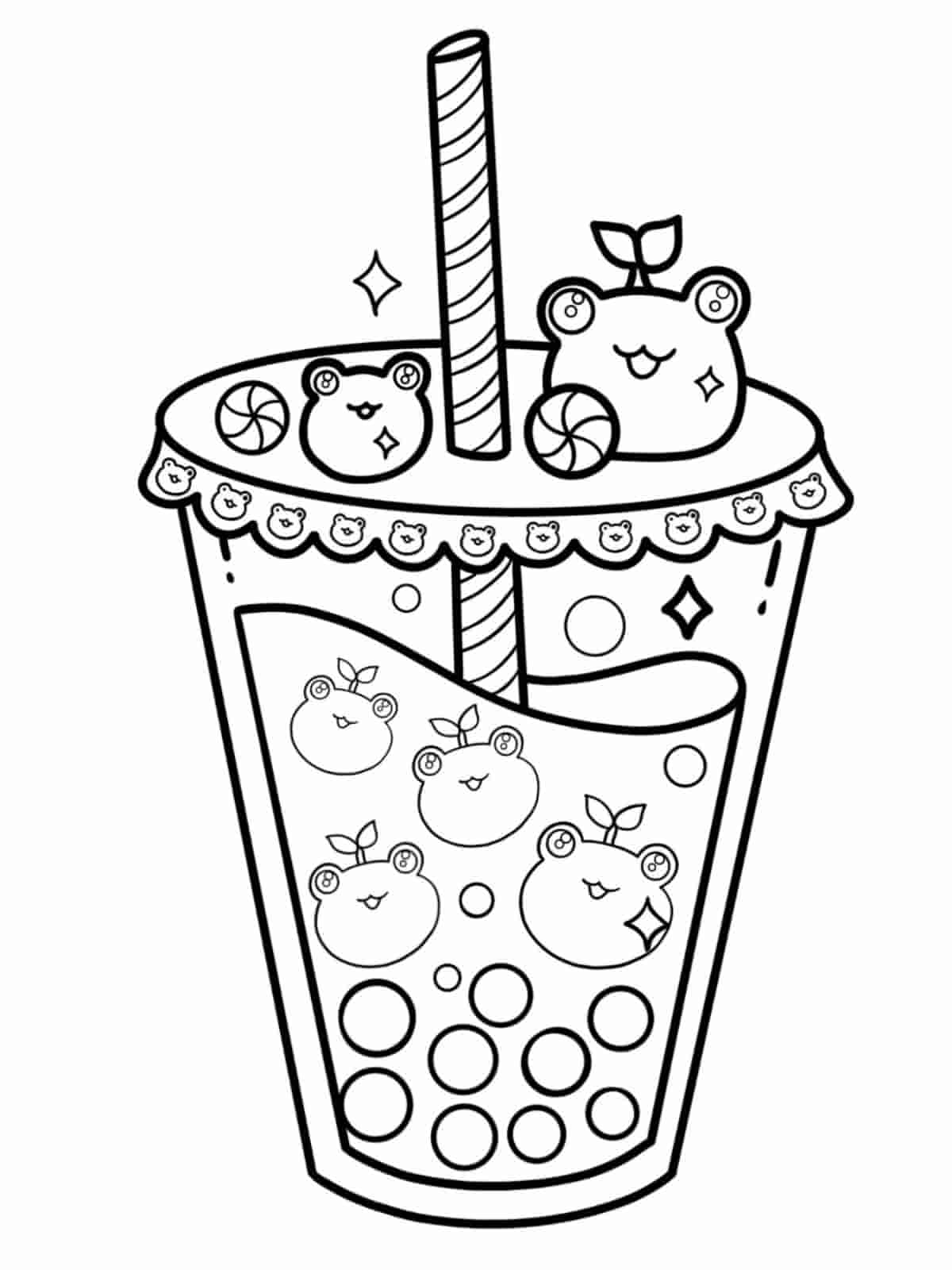 Cartoon Boba Tea Coloring Pages