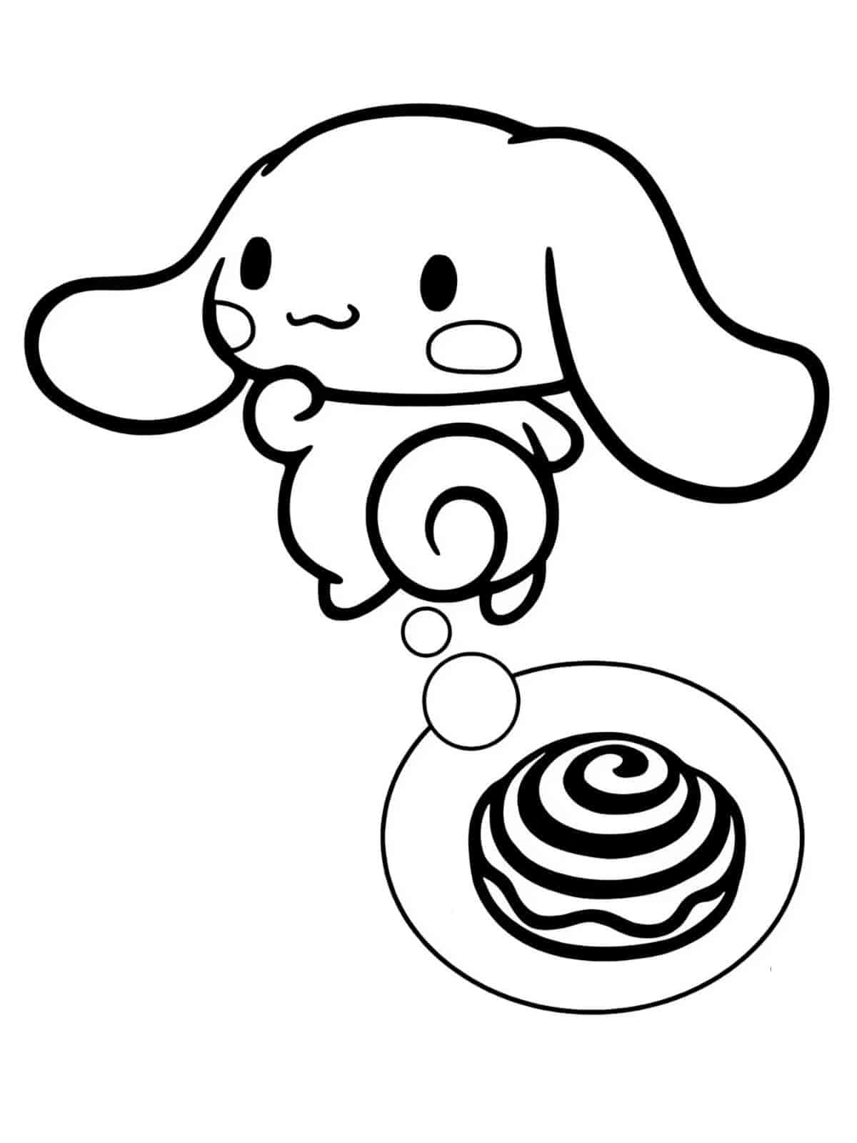 Cinnamoroll Eating A Cinnamon Roll Coloring Pages