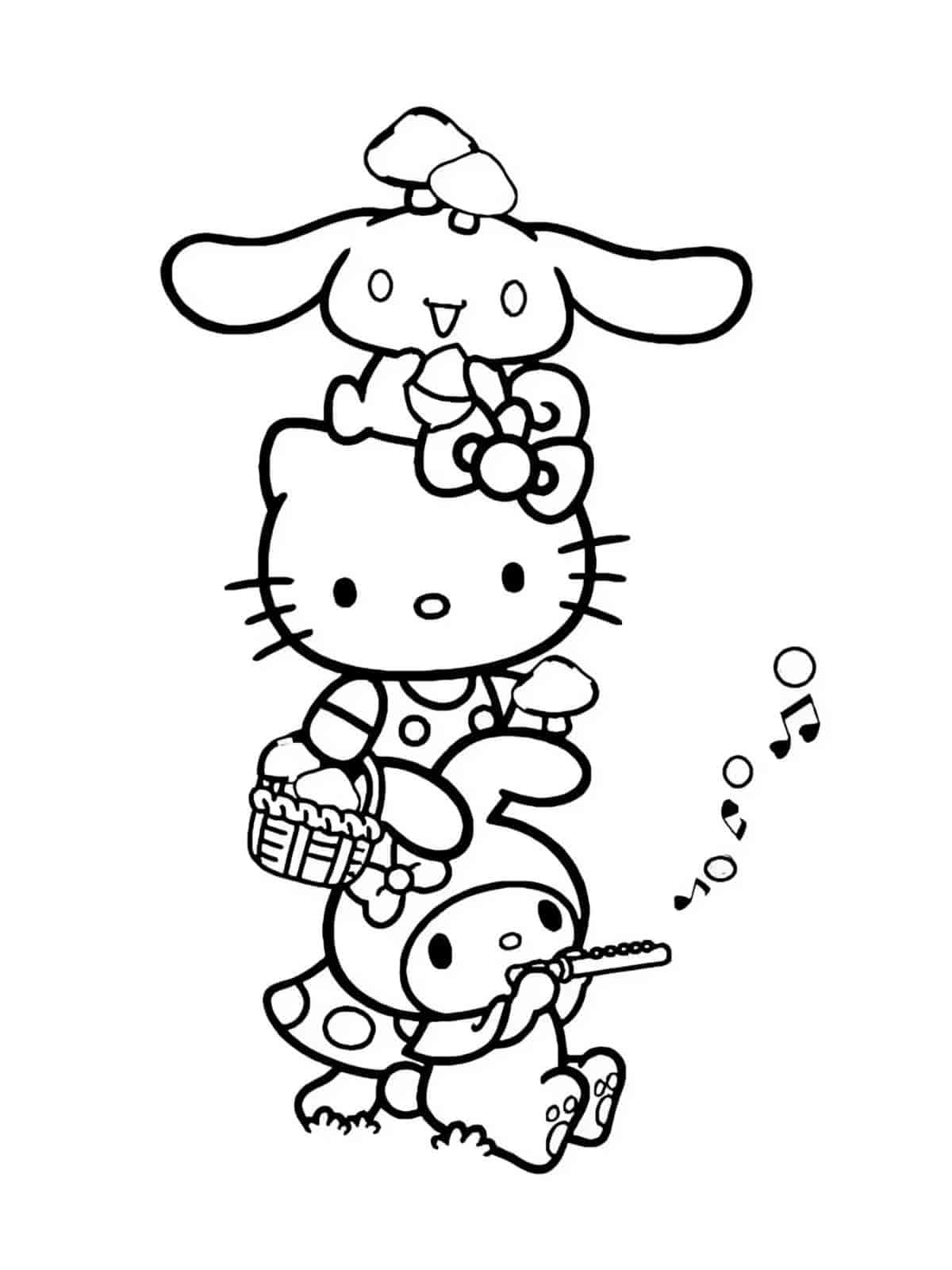 Cinnamoroll With Hello Kitty Coloring Pages