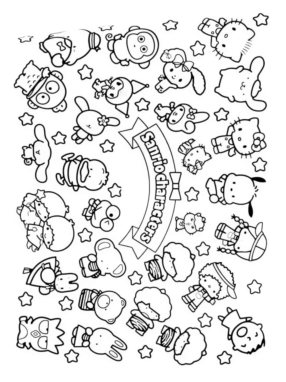 Cinnamoroll With Other Sanrio Characters Coloring Page