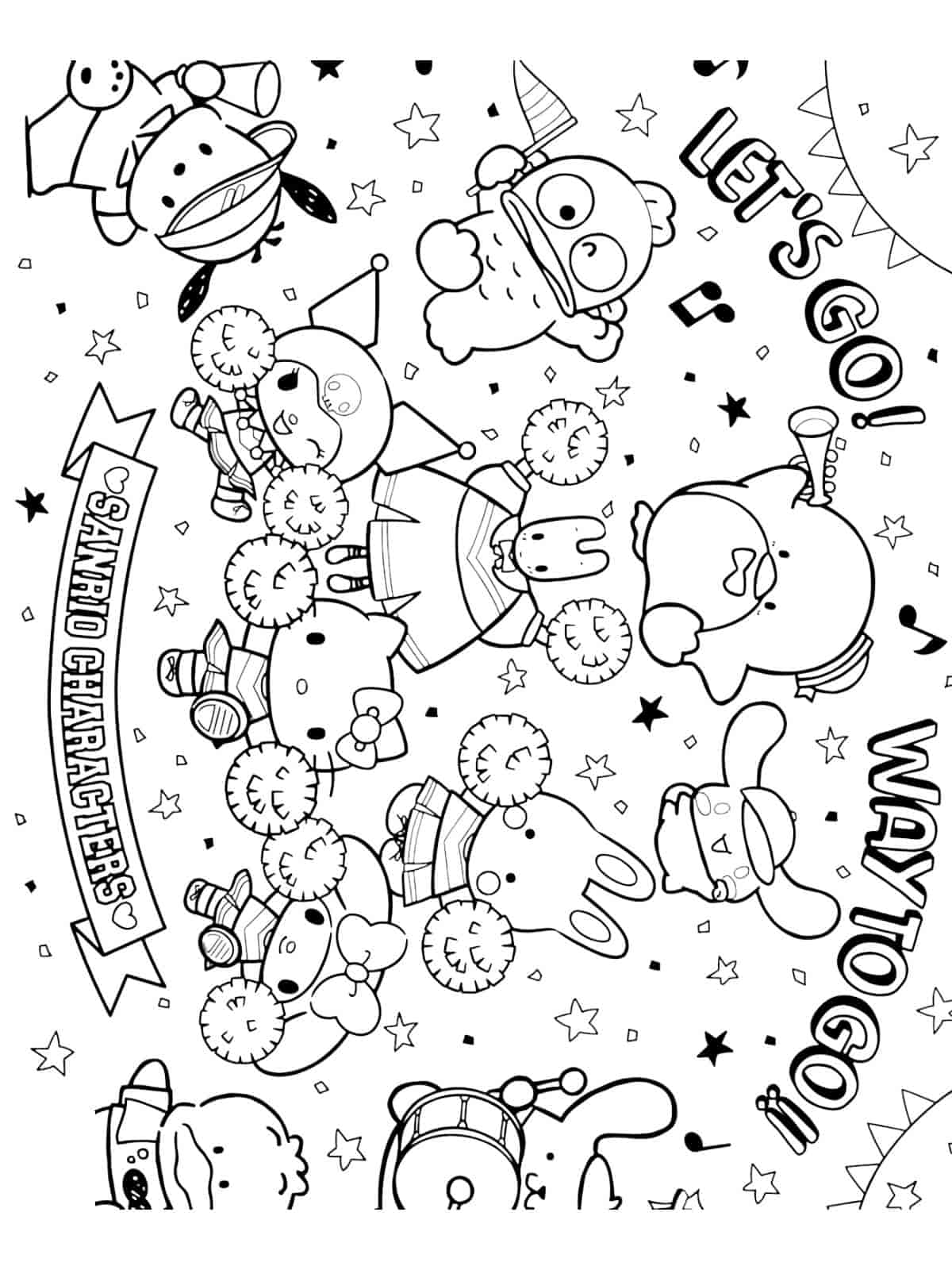 Cinnamoroll With Other Sanrio Characters Coloring Sheets