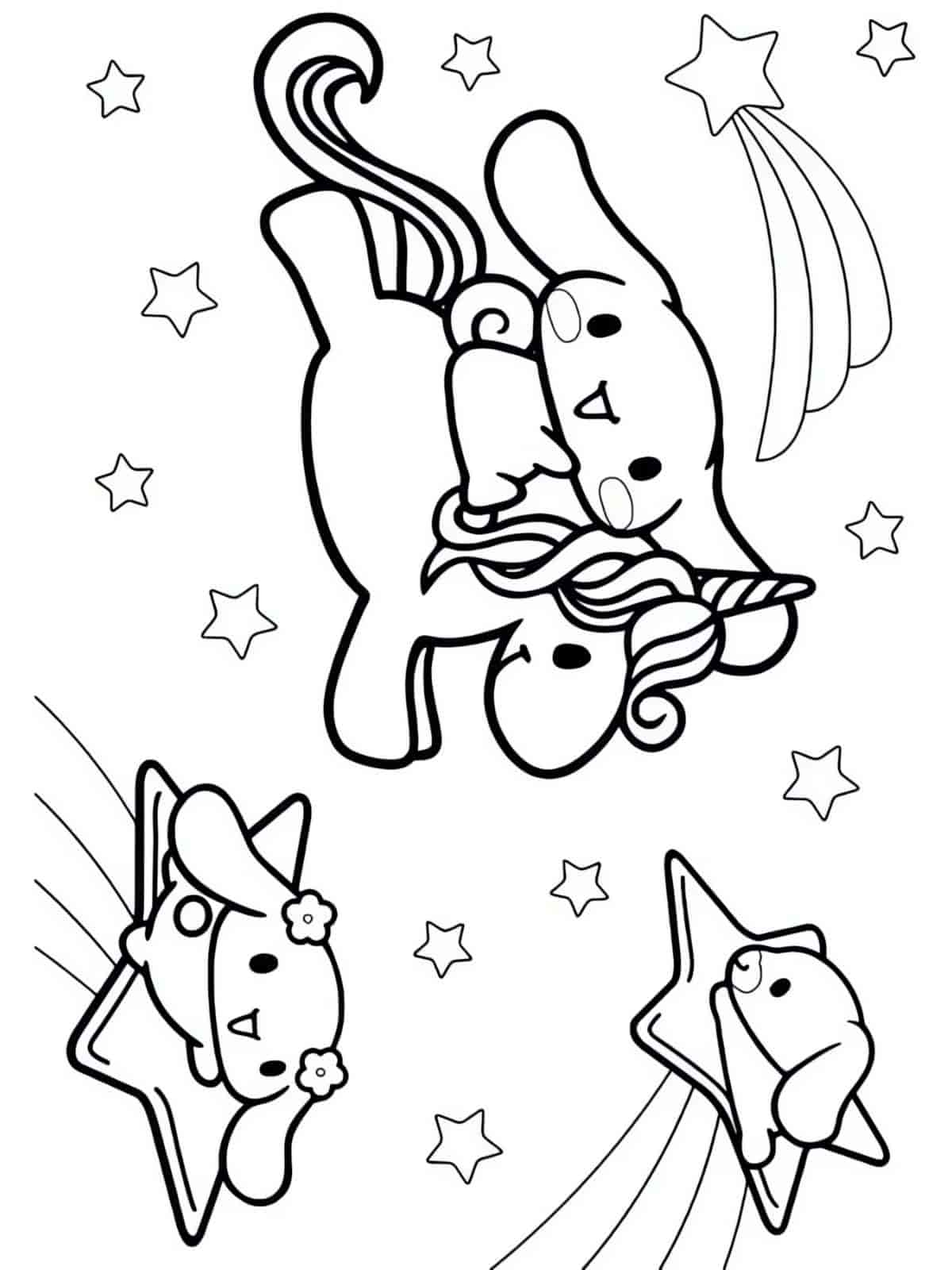 Cinnamoroll With Unicorn Coloring Pages