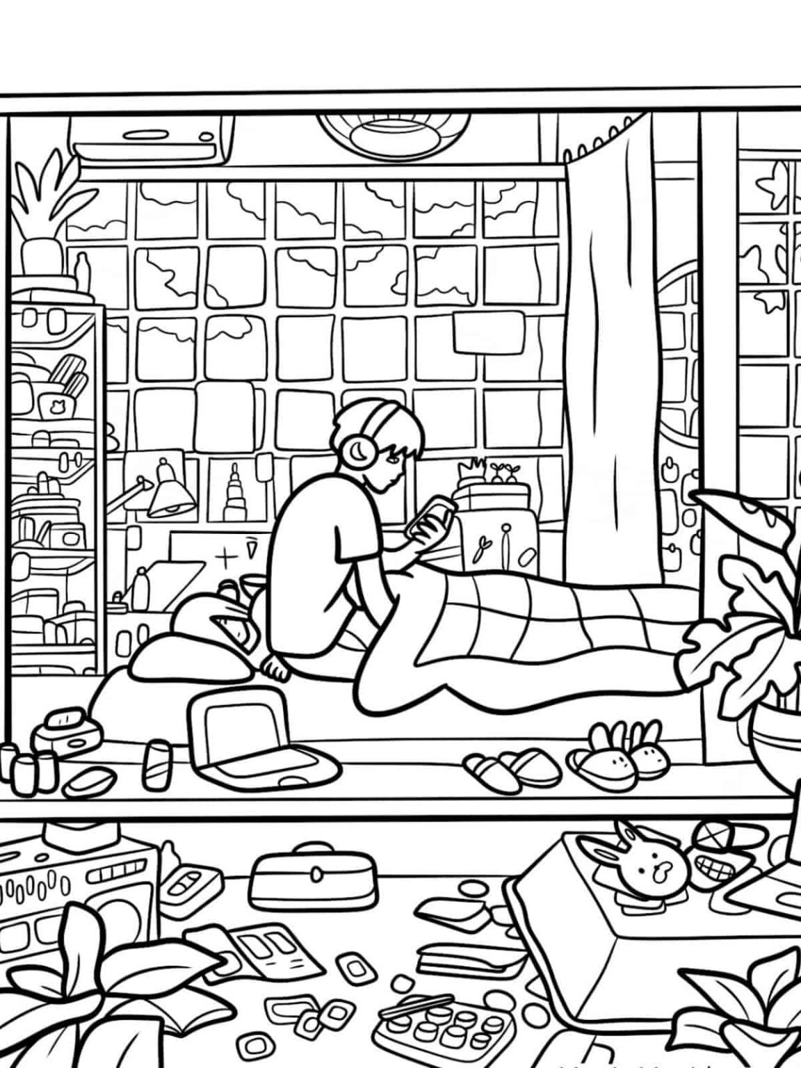 30 Free Little Corner Coloring - Cozy Bedroom Coloring Pages For Kids 1152x1536 