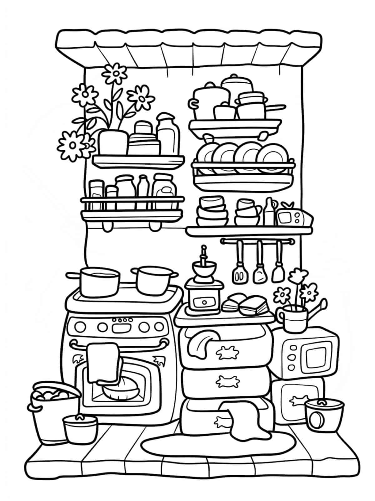 Cozy Kitchen Coloring Pages For Kids