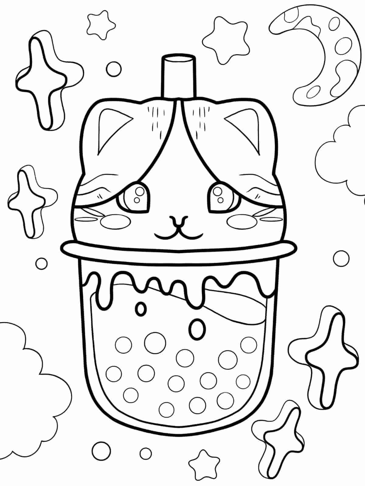 Cute Boba Tea Coloring Pages