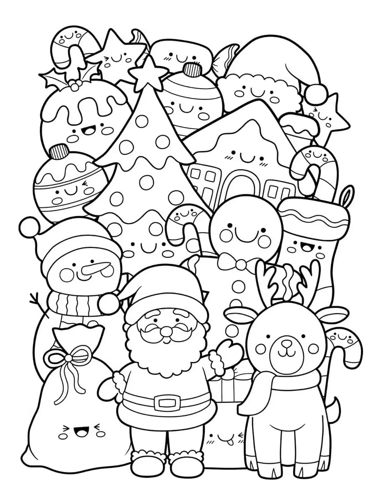 Cute Candy Cane Santa Coloring Pages