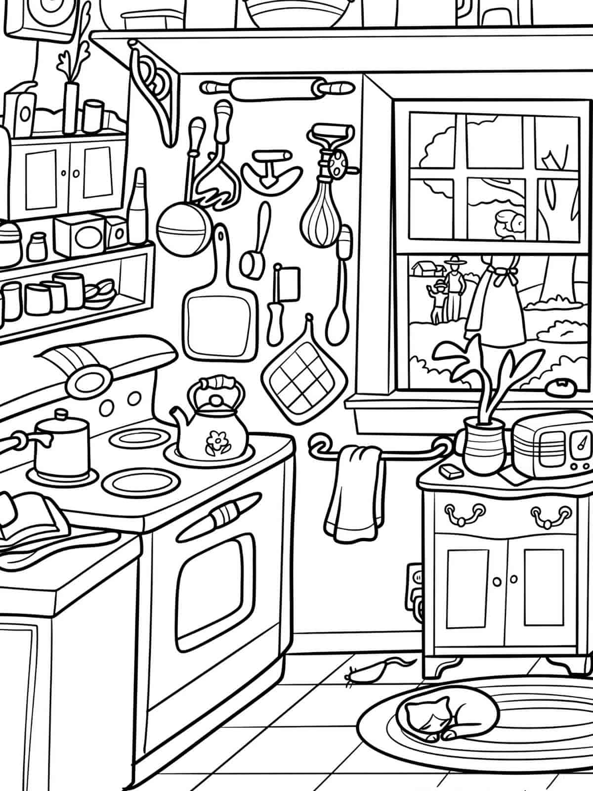 Cute Cozy Kitchen Coloring Pages