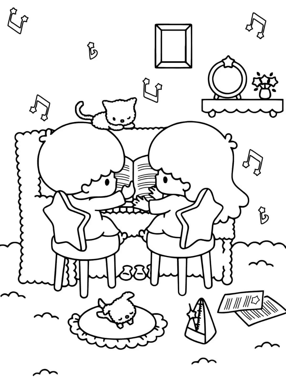 Cute Little Twin Stars Coloring Pages