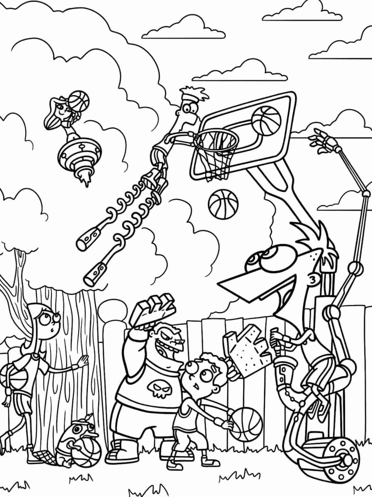 Cute Phineas And Ferb Volleyball Coloring Pages