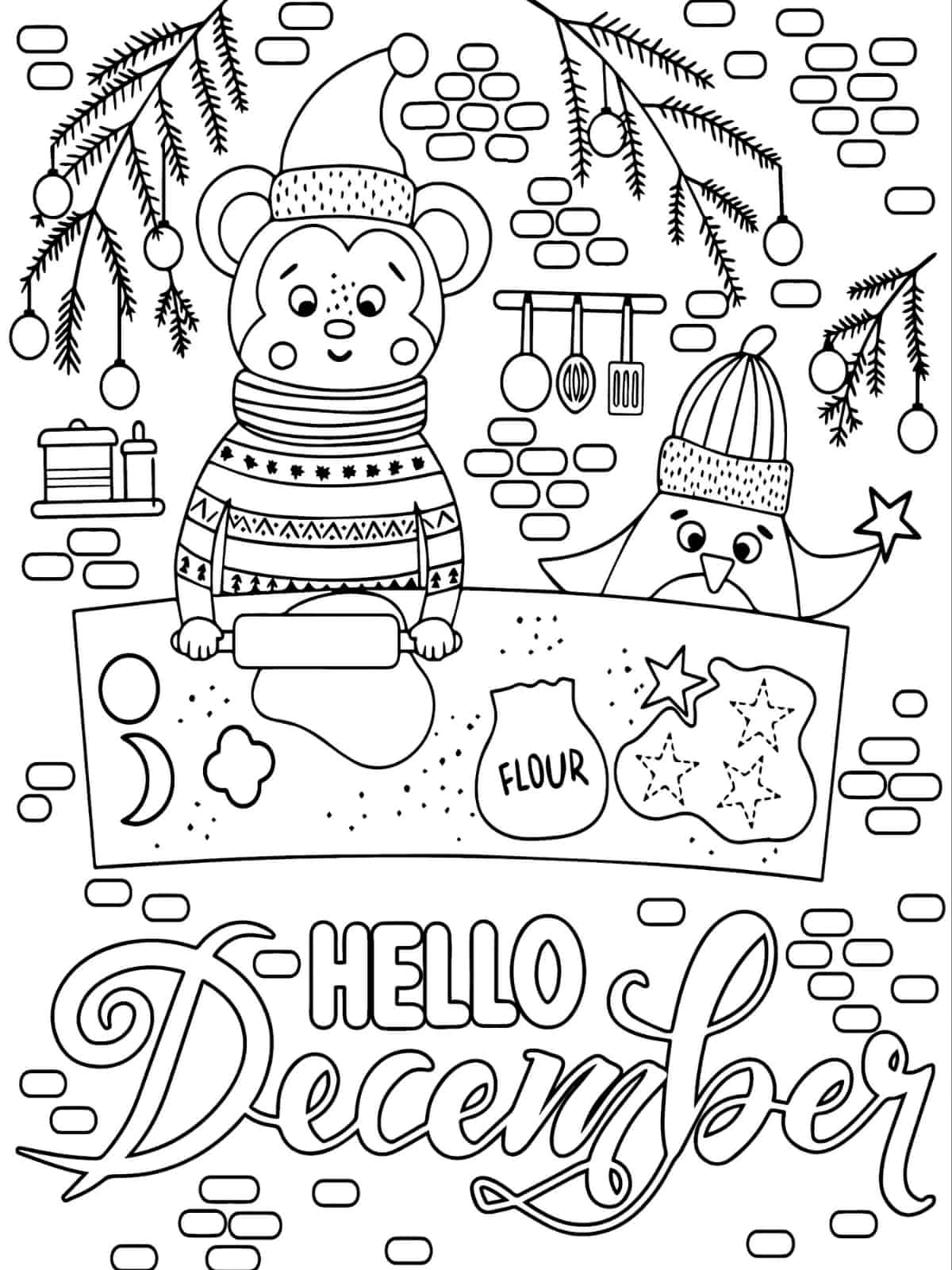 Cute Snow Flake December Coloring Pages