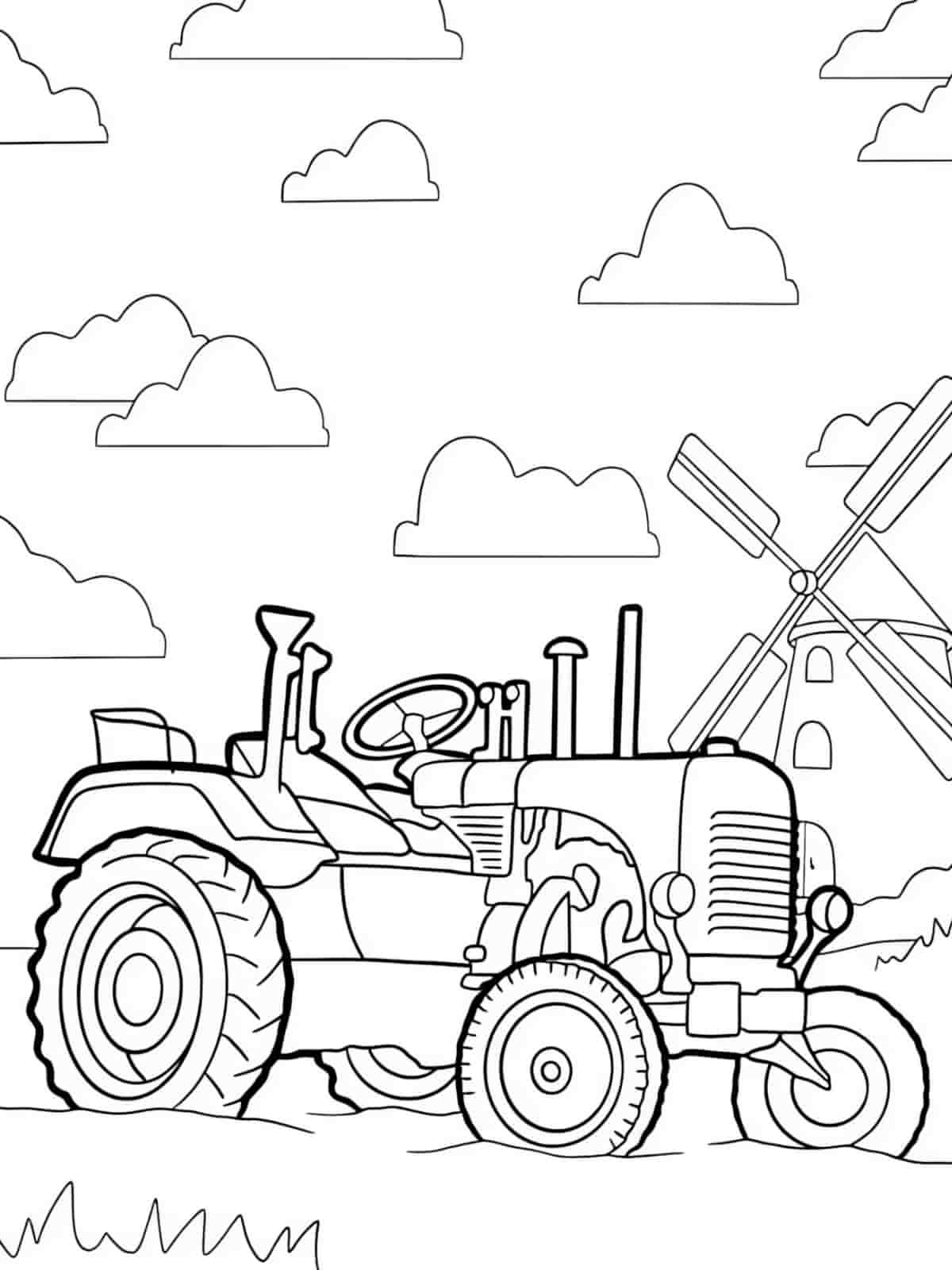 Cute Tractor With Farmer Coloring Pages