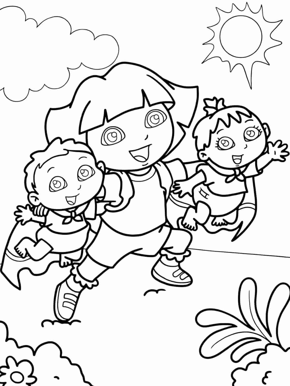 Dora With Flowers Coloring Pages