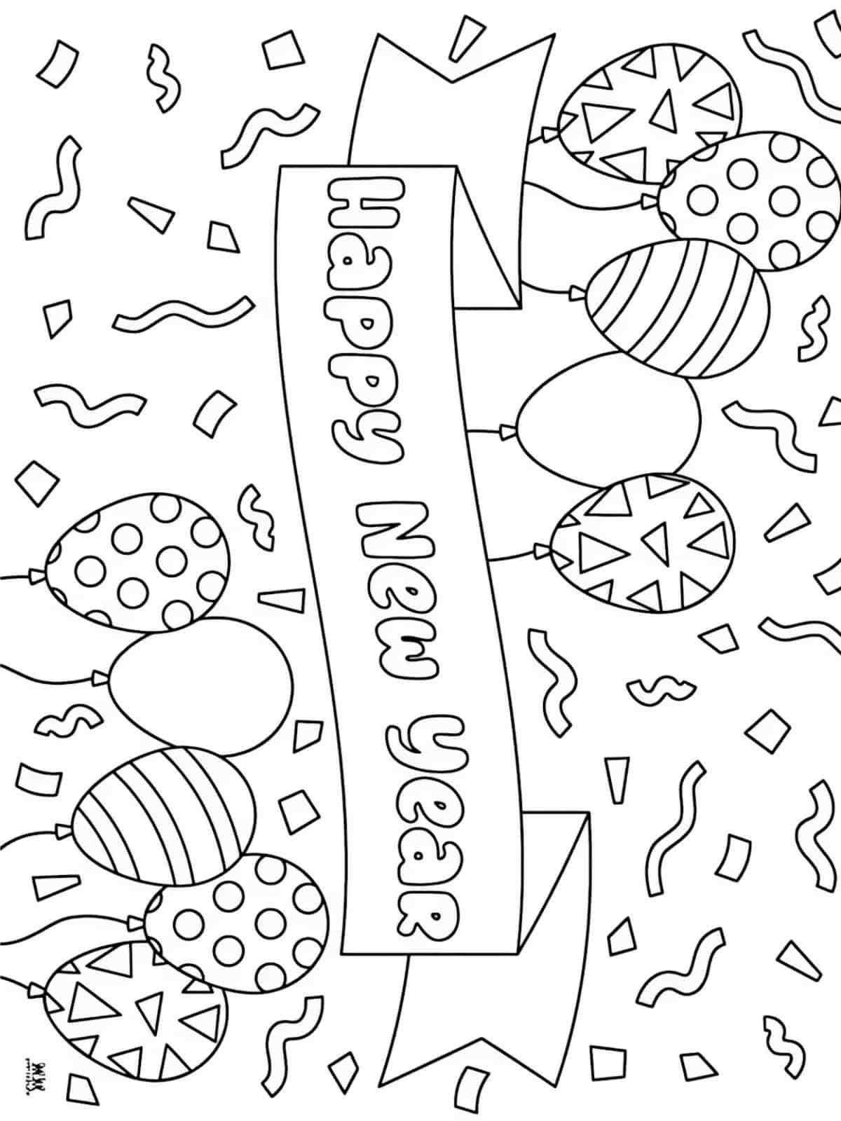 Easy Happy New Year Coloring Pages For Kids