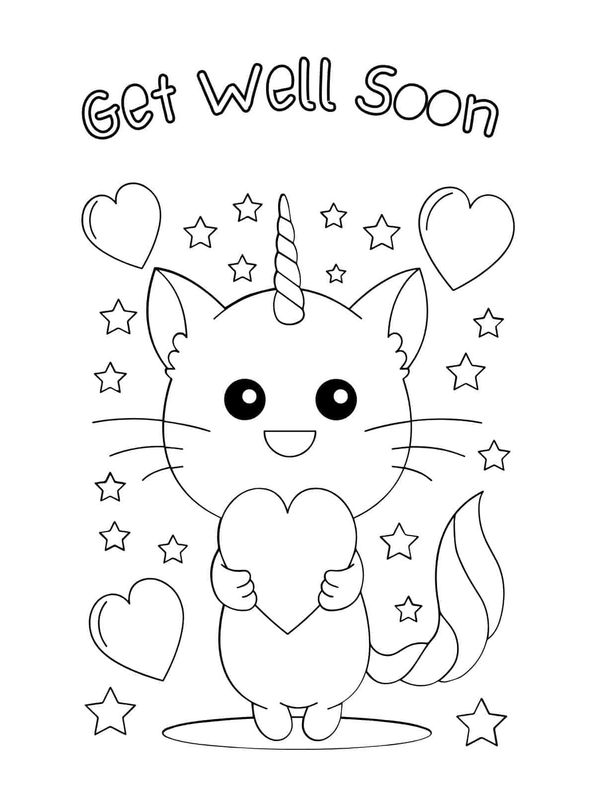 Get Well Soon Unicorn Cat Coloring Pages