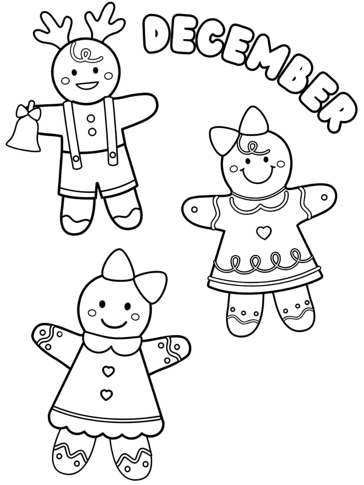 Gingerbread Hello December Coloring Pages