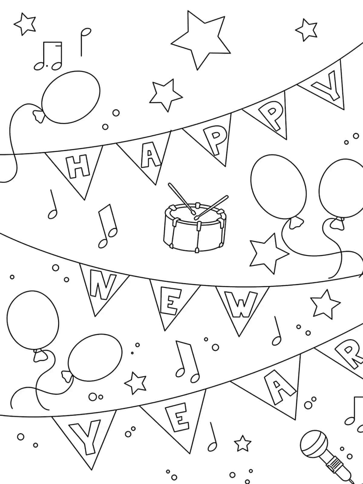 Happy New Year Coloring Page For Kids