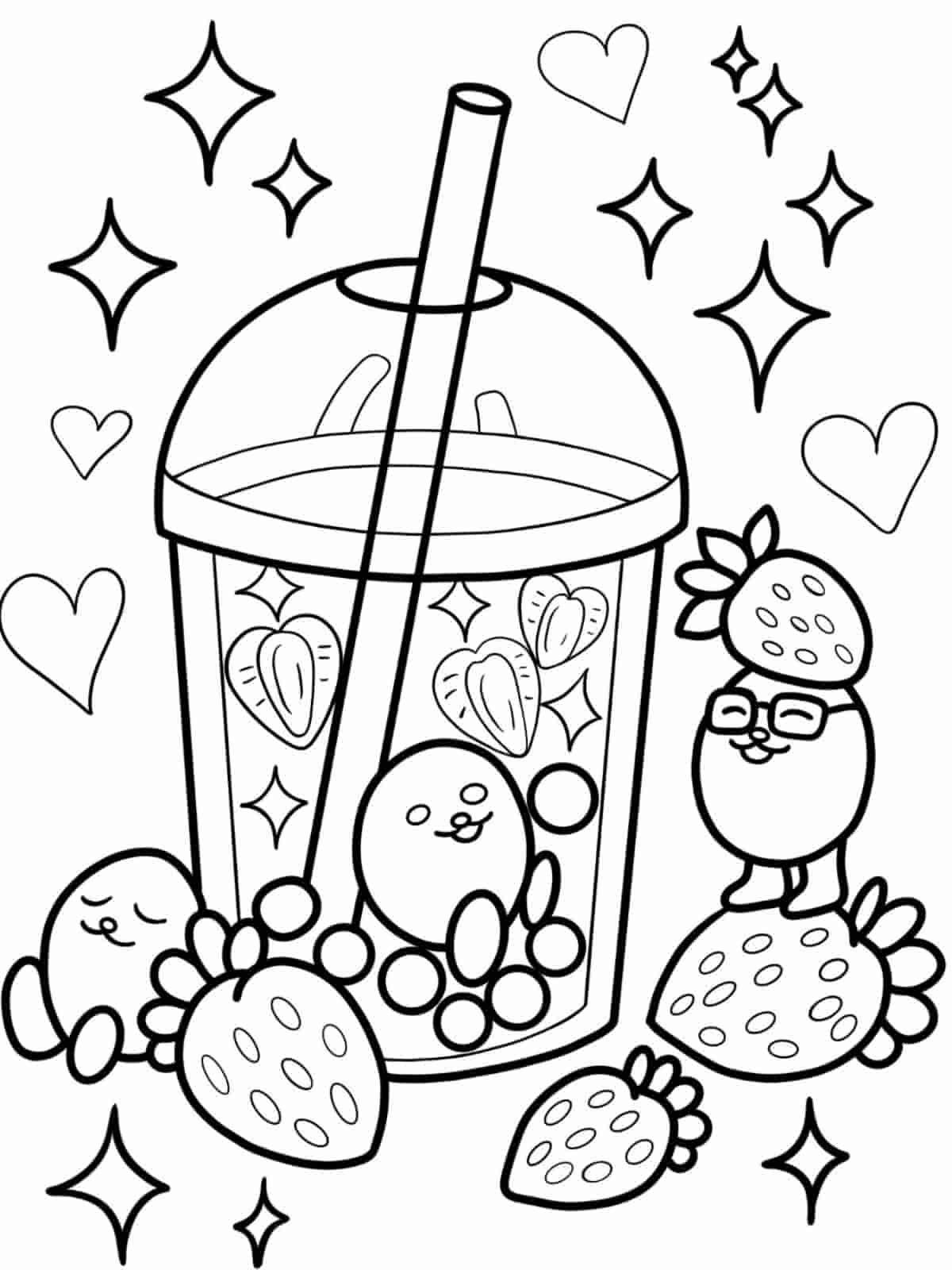 Kawaii Boba Tea Coloring Pages